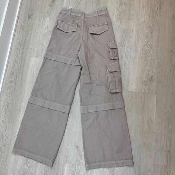 ZARA Extra Long Wide Leg Baggy Cargo Pants Womens Small Khaki - Picture 7 of 8